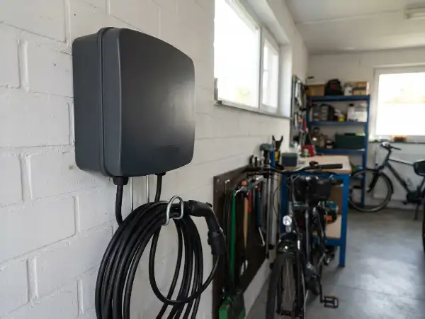 Borne de recharge murale dans le garage d'une maison