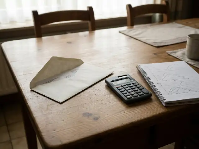 Facture d'électricité et calculs de production sur une table de cuisine